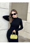 Kadın Siyah Balıkçı Yırtmaçlı Triko Elbise