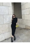 Kadın Siyah Balıkçı Yırtmaçlı Triko Elbise