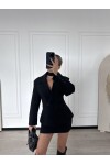 Kadın Siyah Boyun Kemerli Etek Ceket Takım