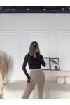 Kadın Siyah Dalgıç Parmak Geçmeli Crop Büstiyer