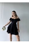 Kadın Siyah Drape Detaylı Şortlu Volanlı Elbise