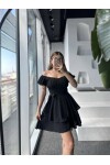 Kadın Siyah Drape Detaylı Şortlu Volanlı Elbise