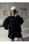 Kadın Siyah Marka Model Şortlu Sweat ikili takım