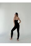 Kadın Siyah Yoga Pilates Spor Askılı Bilek Geçmeli Tulum