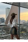 Kadın Vintage Eskitme Denim Kargo Cepli Mini Etek
