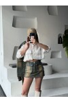 Kadın Vintage Eskitme Denim Kargo Cepli Mini Etek