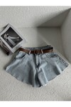 Kadın Yüksek Bel Stradivarus Model A Kesim Denim Kemerli Şort