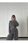Oyhso Kumaş Marka Model Geniş Paça Kemer Detaylı Gri Takım